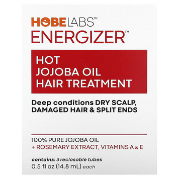 Hobe Labs, Energizer&trade;, лечение волос горячим маслом жожоба, 3 тюбика по 14,8 мл каждый, с повторно закрывающейся крышкой (HBL-00217), фото