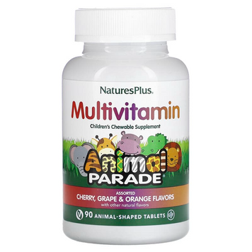 Nature's Plus, Source of Life, Animal Parade, мультивітаміни та мінерали для дітей, асорті з натуральних смаків, 90 таблеток у формі тварин (NAP-29980), фото