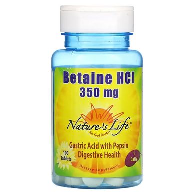Nature's Life, бетаина гидрохлорид, 350 мг, 100 таблеток (NLI-00117), фото