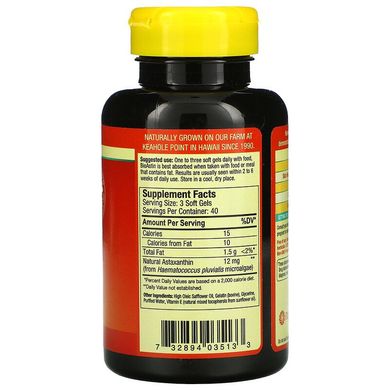 Nutrex Hawaii, BioAstin, гавайський астаксантин, 4 мг, 120 м'яких гелевих капсул (NHI-03513), фото