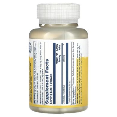 Solaray, L-лізин, 500 мг, 120 рослинних капсул (SOR-04941), фото