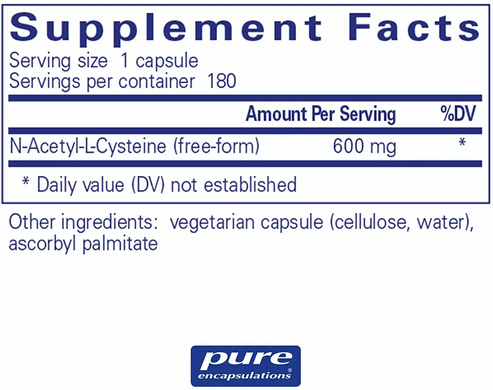 Pure Encapsulations, NAC (N-ацетилцистеїн), 600 мг, 180 рослинних капсул (PE-00190), фото