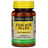 Mason Natural MAV-11699 Фолієва кислота B6 і B12, Folic Acid B6 & B12, Mason Natural, 90 таблеток (MAV-11699)