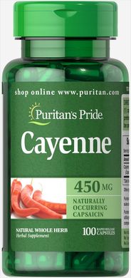 Кайенский перець, Cayenne, Puritan's Pride, 450 мг, 100 капсул (PTP-13290), фото