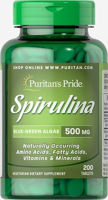 Спирулина, Spirulina, Puritan's Pride, 500 мг, 100 таблеток (PTP-03286), фото