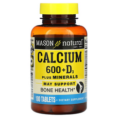Mason Natural, Кальций 600 мг + витамин D3 с минералами, 100 таблеток (MAV-13021), фото