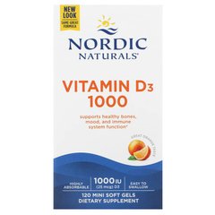 Nordic Naturals, Вітамін D3, апельсин, 25 мкг (1000 МО), 120 м'яких желатинових капсул (NOR-01600), фото