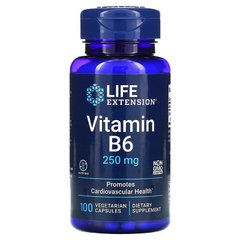 Life Extension, витамин B6, 250 мг, 100 вегетарианских капсул (LEX-15351), фото