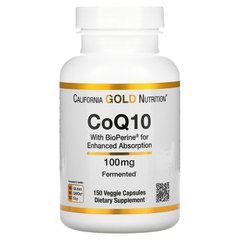 California Gold Nutrition, коэнзим Q10 класса USP с экстрактом BioPerine, 100 мг, 150 растительных капсул (CGN-01428), фото