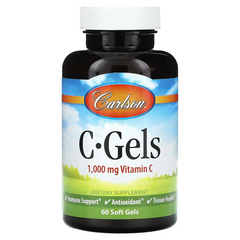 Витамин C, C-Gel, Carlson Labs, 1000 мг, 60 гелевых капсул (CAR-03000), фото