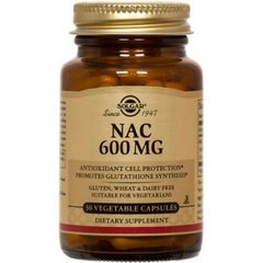 Ацетилцистеїн, NAC, Solgar, 600 мг, 30 капcул (SOL-01790), фото