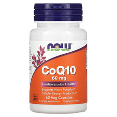 Now Foods, Коензим Q10, 60 мг, 60 вегетаріанських капсул (NOW-03153), фото