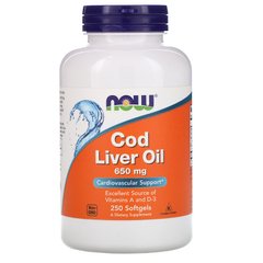 Now Foods, Cod Liver Oil, 650 мг, 250 мягких желатиновых капсул (NOW-01742), фото