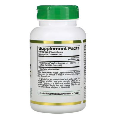 California Gold Nutrition, EuroHerbs, «Пассифлора», 250 мг, 180 растительных капсул (CGN-01284), фото