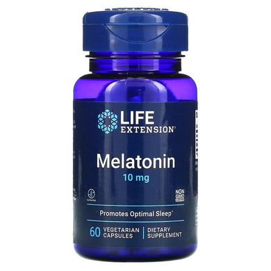 Life Extension, Мелатонін, 10 мг, 60 вегетаріанських капсул (LEX-33106), фото