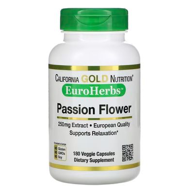 California Gold Nutrition, EuroHerbs, «Пассифлора», 250 мг, 180 растительных капсул (CGN-01284), фото