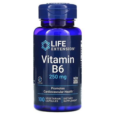 Life Extension, вітамін B6, 250 мг, 100 вегетаріанських капсул (LEX-15351), фото