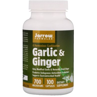 Корінь імбиру і часник (Garlic Ginger), Jarrow Formulas, 700 мг, 100 капсул (JRW-14012), фото