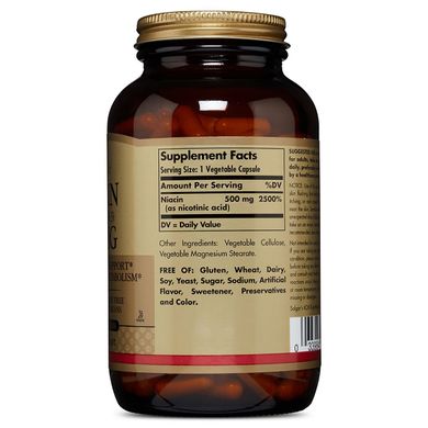 Solgar, вітамін В3 (ніацин) 500 мг, 100 рослинних капсул (SOL-01851), фото
