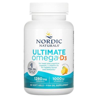 Nordic Naturals, Омега-D3 Ultimate, лимон, 1000 мг, 60 гелевих капсул (NOR-01794), фото