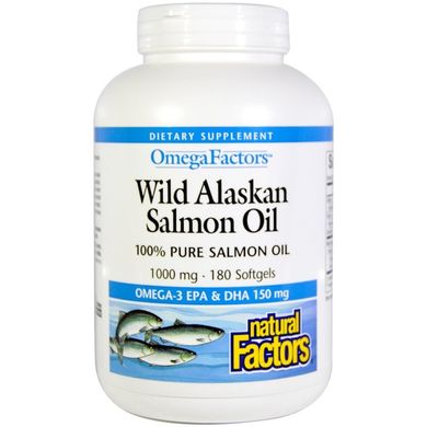 Жир лосося, Salmon Oil, Natural Factors, 1000 мг, 180 капсул (NFS-02257), фото