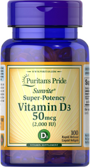 Витамин Д3, Vitamin D3, Puritan's Pride, 2000 МЕ, 100 капсул (PTP-17621), фото
