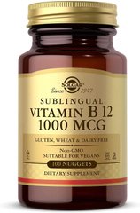 Solgar, сублингвальный витамин B12, 1000 мкг, 100 капсул (SOL-03229), фото
