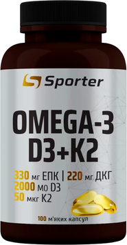 Омега-3 + витамины D3 и K2 Sporter Omega 3 D3+K2 - 100 мягких капсул, фото