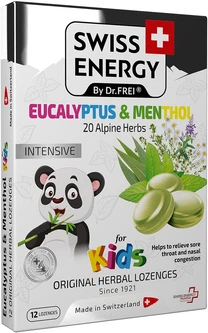 Swiss Energy, Льодяники від застуди, для дітей, Herbal Lozenges 20 herbs + Eucalyptus and Menthol for kids, від кашлю, болю в горлі та закладеності носа, 20 альпійських трав, ментол та евкаліпт, 12 трав'яних льодів (SWE-25, фото