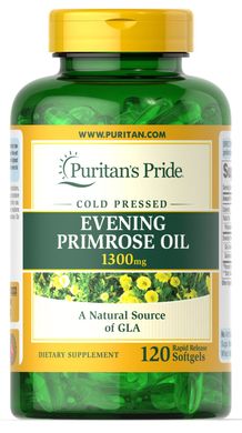 Масло вечірньої примули з ГЛК, Evening Primrose Oil, Puritan's Pride, 1300 мг, 120 гелевих капсул (PTP-13233), фото