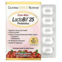 California Gold Nutrition, Lactobif, Cran-Max, пробіотики, 25 млрд КУО, 30 рослинних капсул (CGN-01334), фото