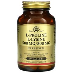 Solgar, L-пролін/L-лізин у вільній формі, 500 мг/500 мг, 90 таблеток (SOL-02279), фото