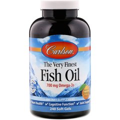 Carlson Labs, Найкращий риб'ячий жир, натуральний апельсиновий смак, 350 мг, 240 м'яких пігулок (CAR-01642), фото