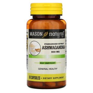 Ашваганда 500 мг, Ashwagandha, Mason Natural, 60 капсул (MAV-17875), фото