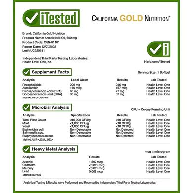 California Gold Nutrition, олія антарктичного криля, комплекс фосфоліпідів з омега-3 з астаксантином, натуральний полунично-лимонний смак, 500 мг, 120 капсул з риб'ячого желатину (CGN-01101), фото