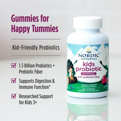 Nordic Naturals, Zero Sugar Kids Probiotic Gummies, Пробіотики для дітей, без цукру, зі смаком ягід, 30 жувальних таблеток (NOR-01692), фото