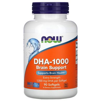 Now Foods, DHA -1000 для поліпшення роботи мозку, з підвищеною силою дії, 1000 мг, 90 м'яких таблеток (NOW-01614), фото