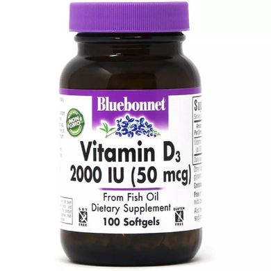 Bluebonnet Nutrition, Витамин D3, 50 мкг (2000 МЕ), 100 мягких таблеток (BLB-00317), фото