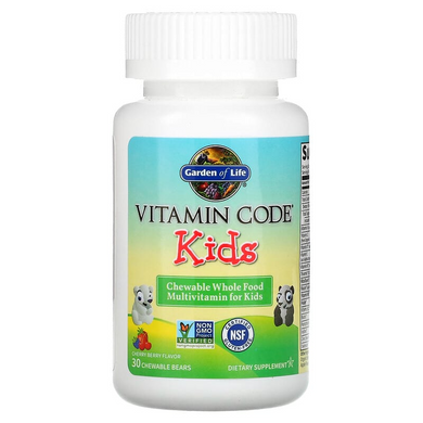 Garden of Life, Vitamin Code, цільнохарчові мультивітаміни для дітей, вишня, 30 жувальних ведмедиків (GOL-11439), фото
