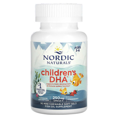 Nordic Naturals, ДГК для детей, клубника, для детей 3–6 лет, 250 мг, 90 желатиновых мини-капсул (NOR-01710), фото