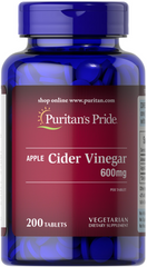 Яблучний оцет, Apple Cider Vinegar, Puritan's Pride, 600 мг, 200 таблеток (PTP-55667), фото