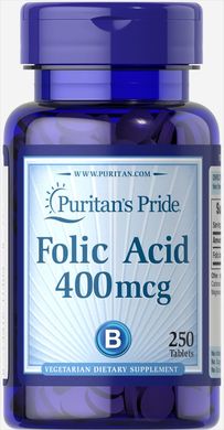 Фолієва кислота, Folic Acid, Puritan's Pride, 400 мкг, 250 таблеток (PTP-11403), фото