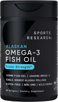 Аляскинський риб'ячий жир з омега-3 1250 мг EPA/DHA (690 мг/310 мг) Sports Research Alaskan Omega 3 Fish Oil - 30 капсул, фото