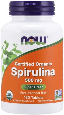 Now Foods, Сертифицированная органическая спирулина 500 мг, 180 таблеток (NOW-02704), фото