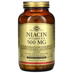 Solgar, витамин В3 (ниацин) 500 мг, 250 растительных капсул (SOL-01852), фото
