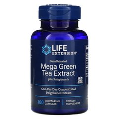 Life Extension, мегаекстракт зеленого чаю, без кофеїну, 100 вегетаріанських капсул (LEX-95410), фото