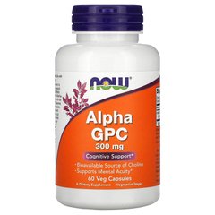 Now Foods, Alpha GPC (глицерофосфохолин), 300 мг, 60 растительных капсул (NOW-03085), фото