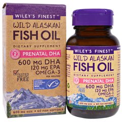 Wiley's Finest, жир диких аляскинских рыб, пренатальная ДГК, 600 мг, 60 рыбных капсул (WIF-00403), фото