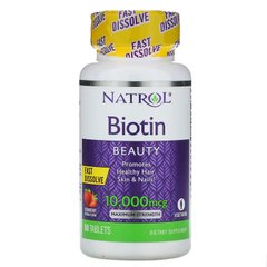 Natrol, Біотин, максимальна ефективність, полуниця, 10000 мкг, 60 таблеток (NTL-06885), фото