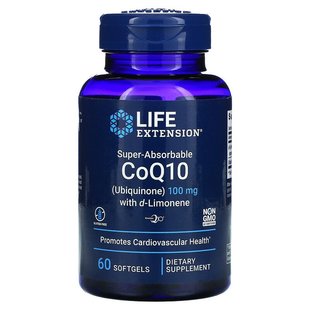 Life Extension, Super-Absorbable CoQ10, суперусваиваемый коэнзим Q10 (убихинон) с d-лимоненом, 100 мг, 60 капсул (LEX-19516), фото